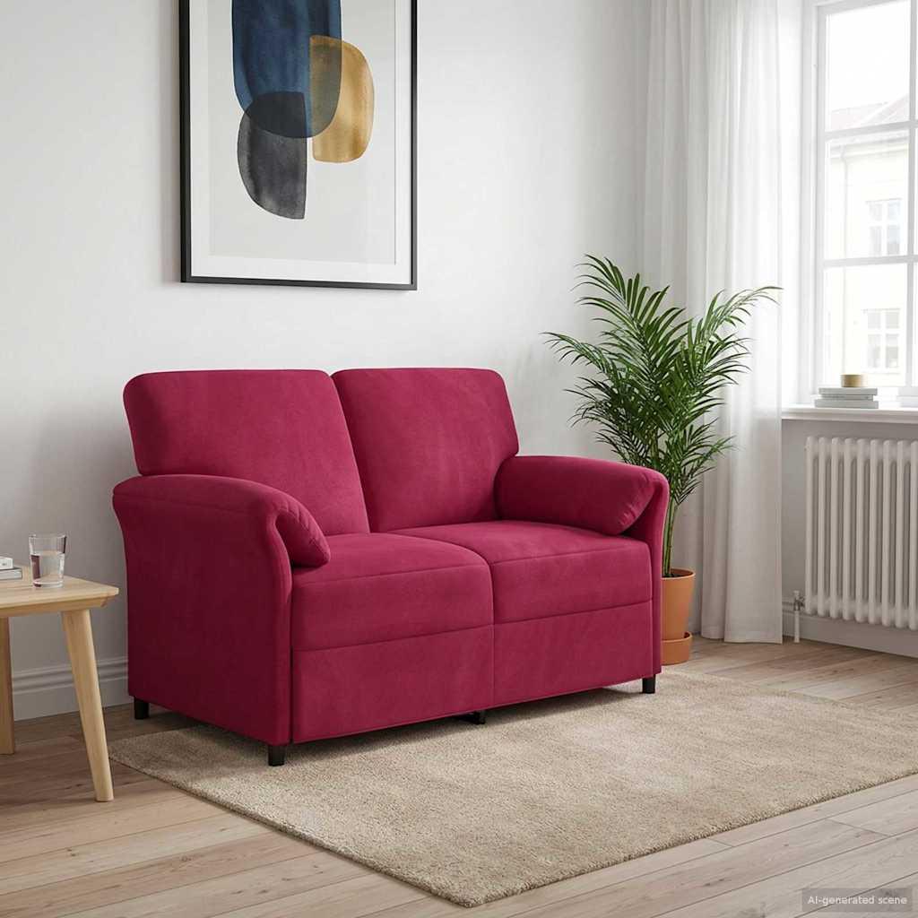 2-personers sofa i fløjl - vinrød, 138 × 83 × 95 cm