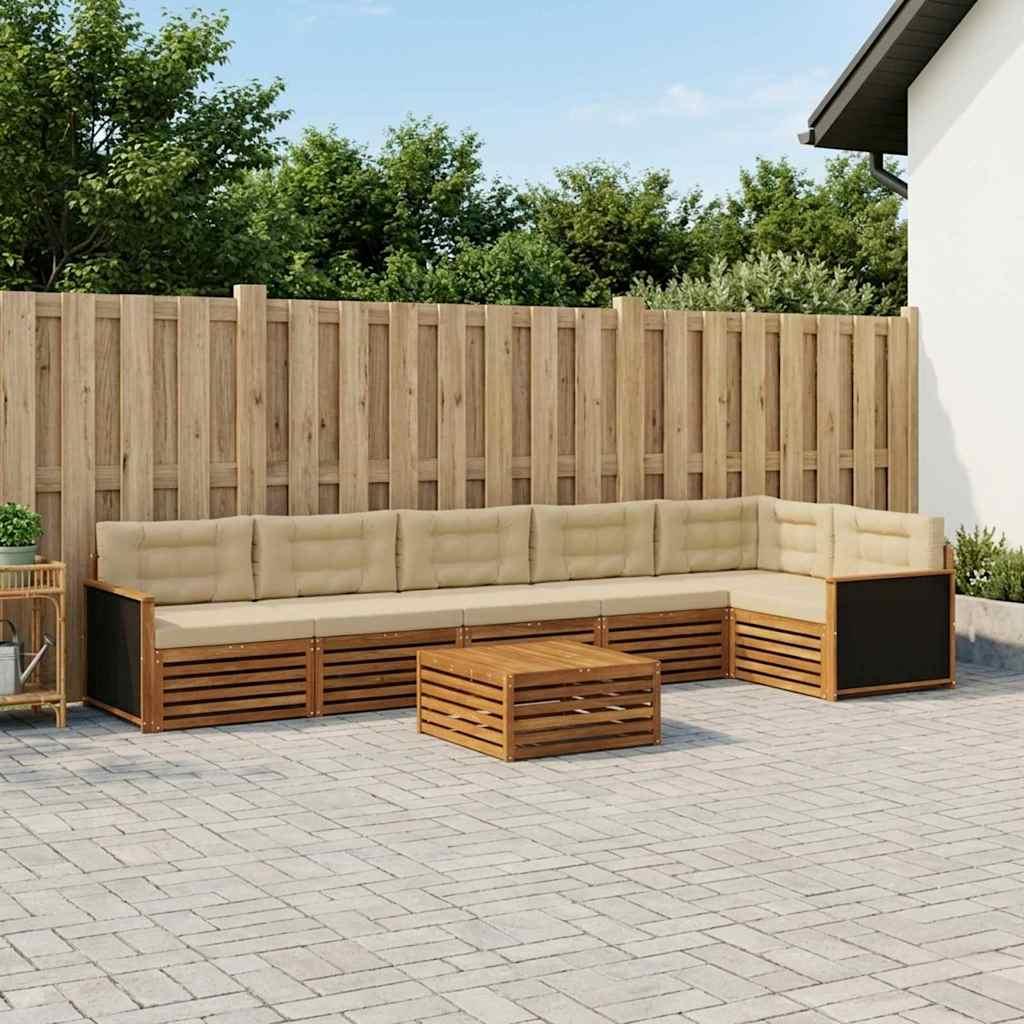Udendørs sofagruppe i akacietræ - 7 dele, naturlig/beige, modulært loungesæt 79 × 79 × 37 cm