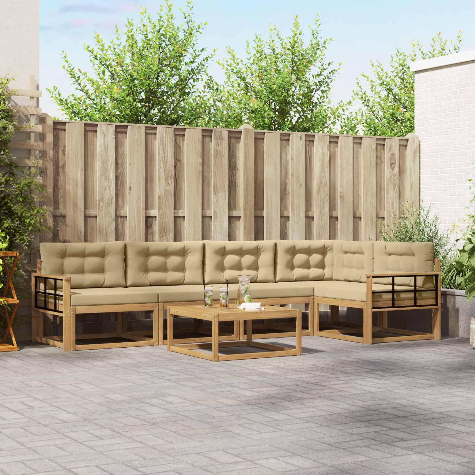 Udendørs sofagruppe 6 stk Hvid og Beige 79 x 79 x 37 cm