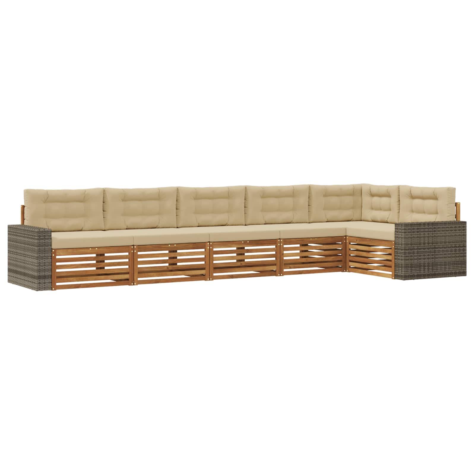 Udendørs sofagruppe i akacietræ - 6 pers., naturlig/beige, 402 × 172,5 × 73 cm