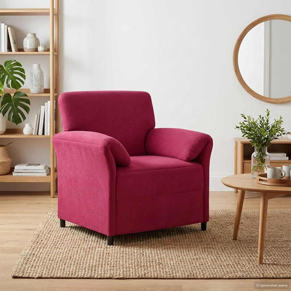 1-personers sofa i fløjl - vinrød, 88 × 83 × 95 cm