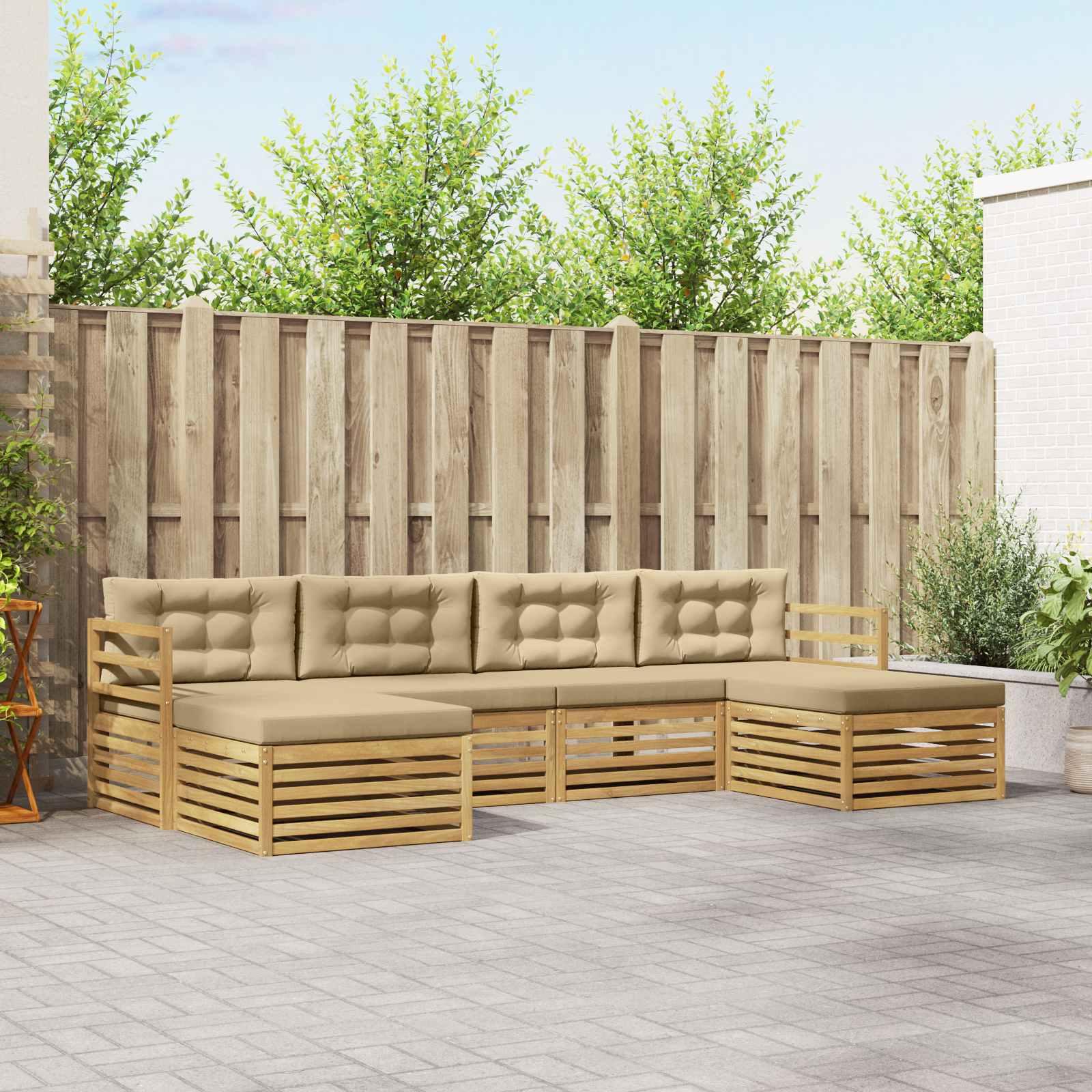 Udendørs sofagruppe 6 stk Hvid og Beige 325 x 162,5 x 73 cm