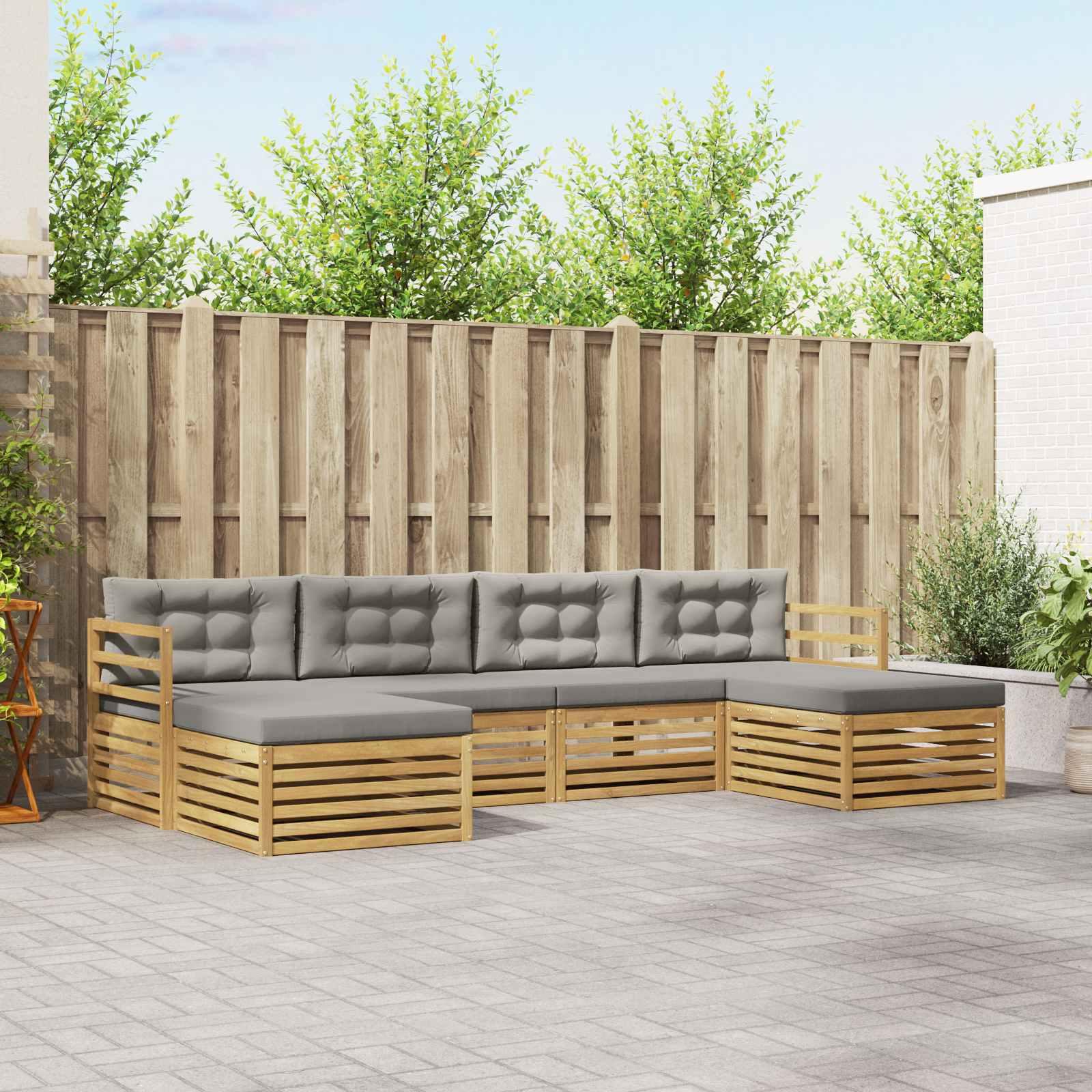 Udendørs sofagruppe 6 stk Hvid og lysegrå 325 x 162,5 x 73 cm