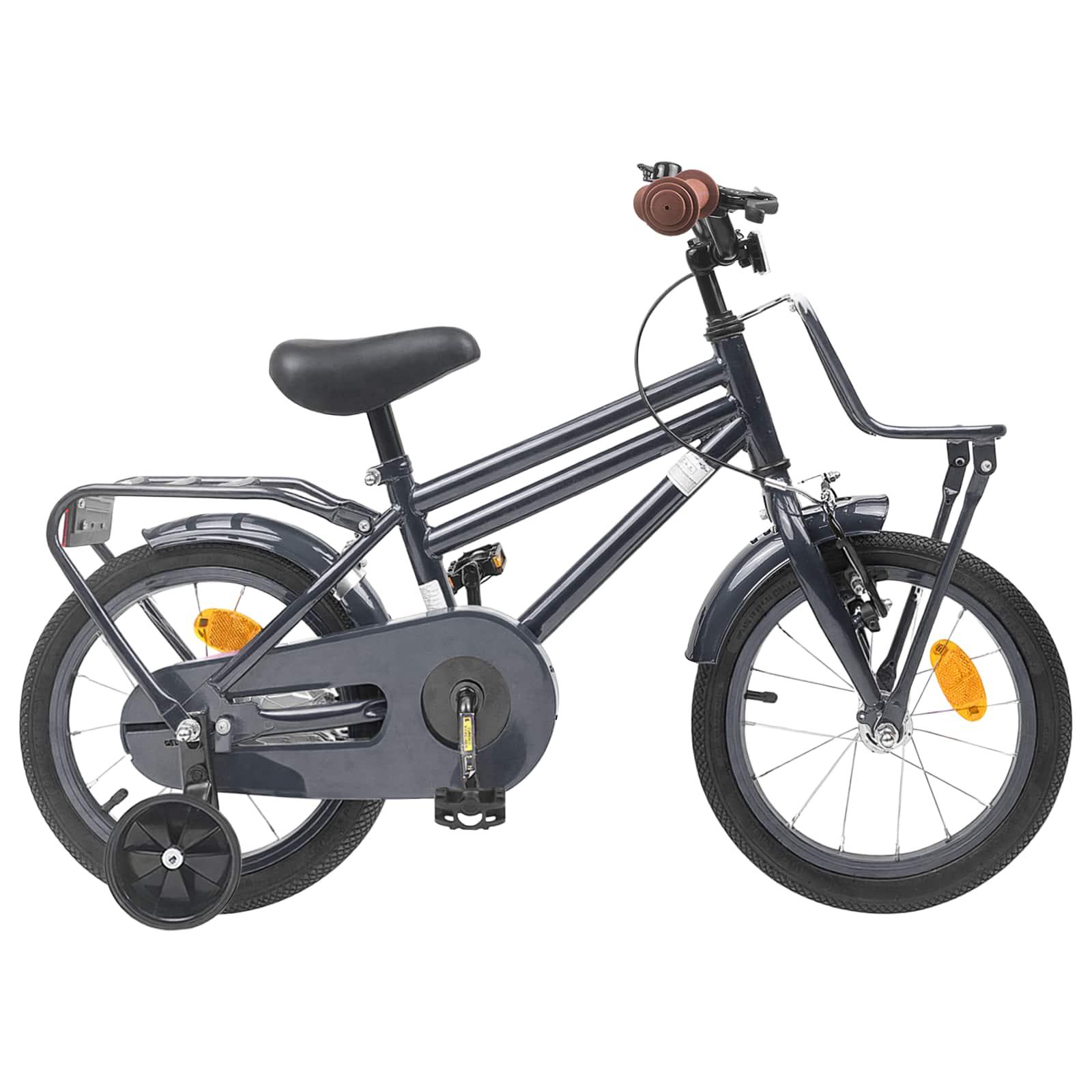 Børnecykel 16" til 4-6 år - mørkegrå, enkelt gear