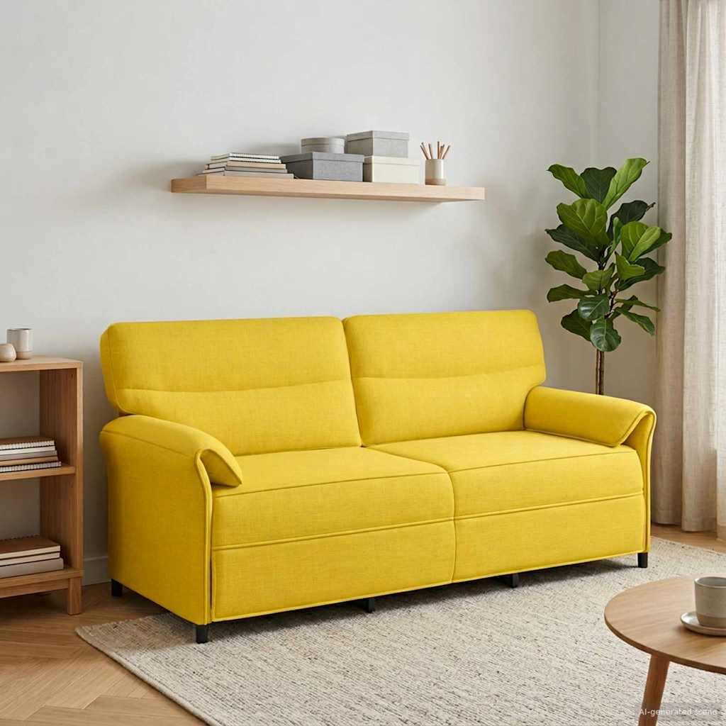 Sofa 100% Polyester Metalramme Mdf, Krydsfinér - Lysegul / 3-personers (180 cm)