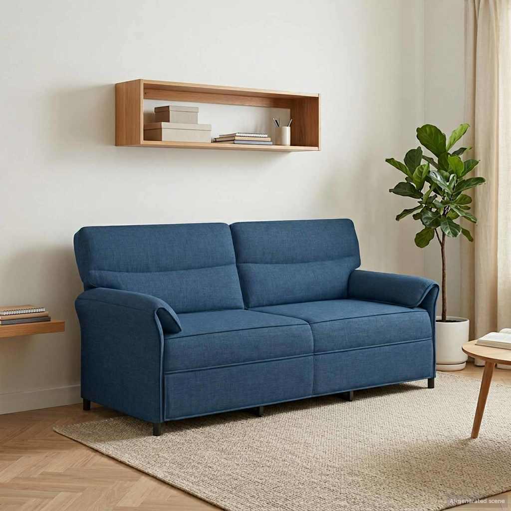 Sofa 100% Polyester Metalramme Mdf, Krydsfinér - Blå / 3-personers (180 cm)
