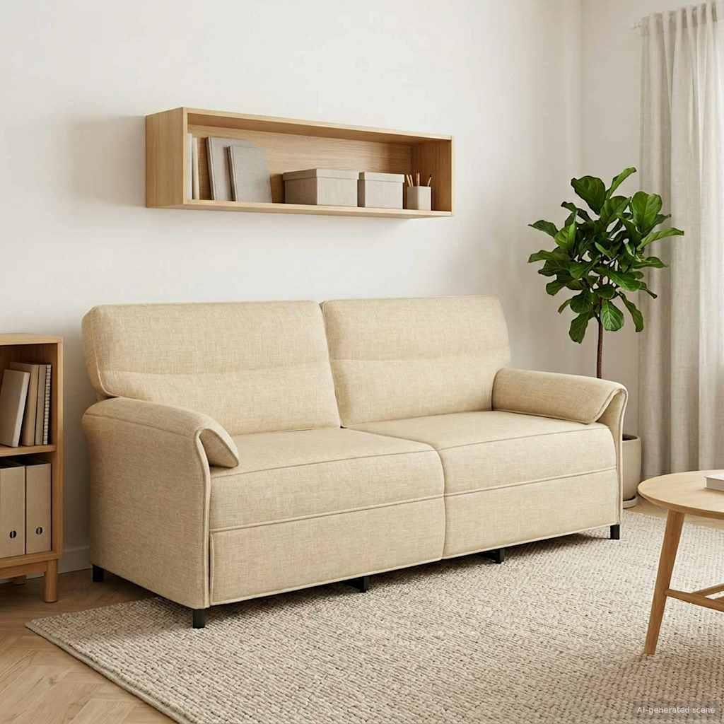 Sofa 100% Polyester Metalramme Mdf, Krydsfinér - Cremefarvet / 3-personers (180 cm)