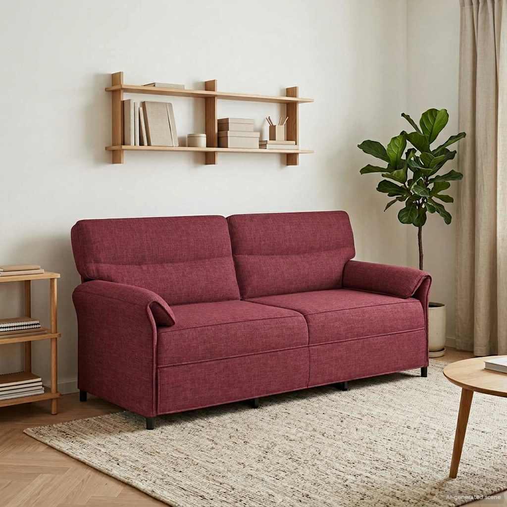 Sofa 100% Polyester Metalramme Mdf, Krydsfinér - Vinrød / 3-personers (180 cm)