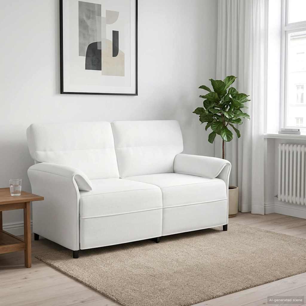 Sofa 100% Polyester Metalramme Mdf, Krydsfinér - Hvid / 2-sæder (140 cm)