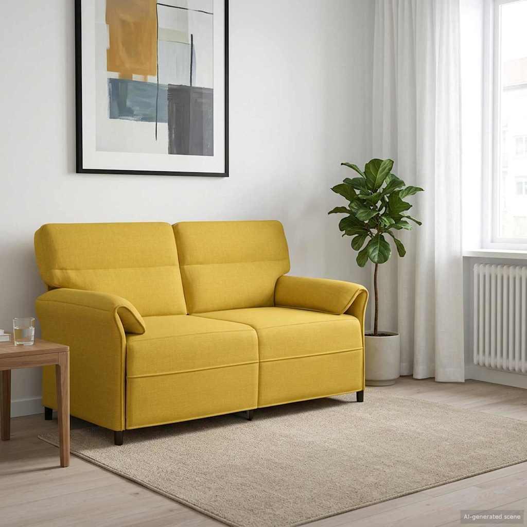 Sofa 100% Polyester Metalramme Mdf, Krydsfinér - Lysegul / 2-sæder (140 cm)