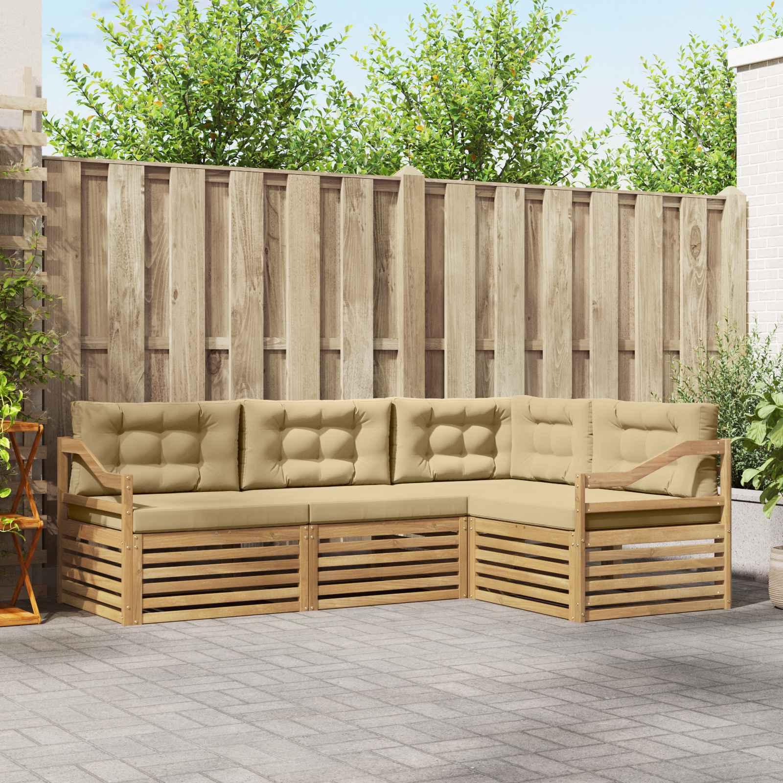Udendørs modulær sofagruppe i akacietræ - hvid/beige, 4 dele, 245,5 x 166,5 x 73 cm