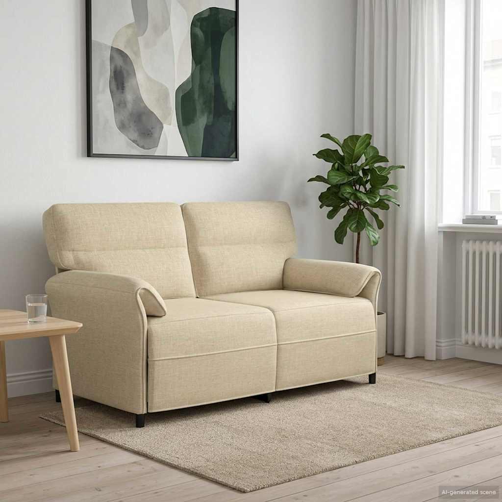 Sofa 100% Polyester Metalramme Mdf, Krydsfinér - Cremefarvet / 2-sæder (140 cm)