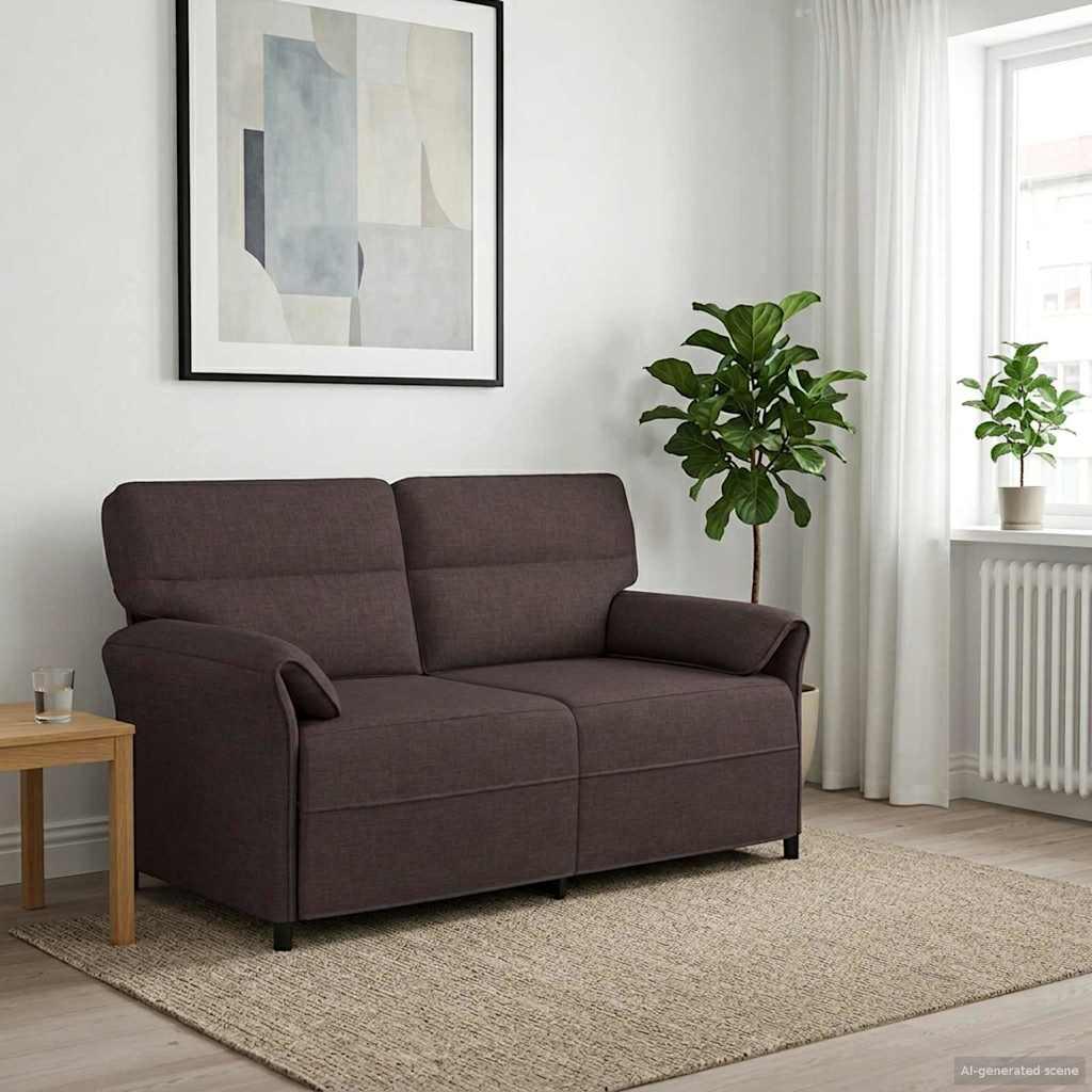 Sofa 100% Polyester Metalramme Mdf, Krydsfinér - Mørkebrun / 2-sæder (140 cm)