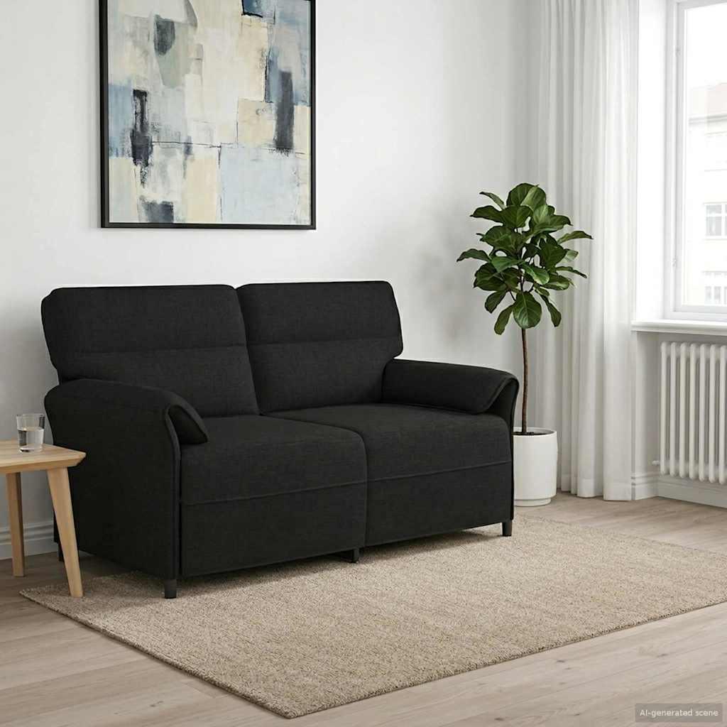 Sofa 100% Polyester Metalramme Mdf, Krydsfinér - Sort / 2-sæder (140 cm)