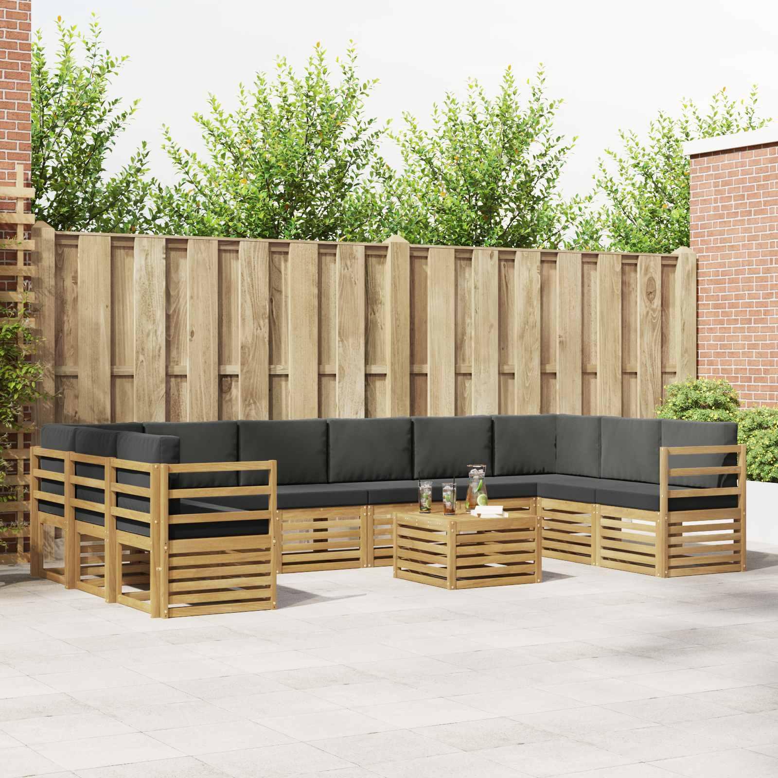 Udendørs sofagruppe i akacietræ - modulopbygget loungesæt, hvid/antracitgrå (8 dele) 59 × 59 × 37 cm