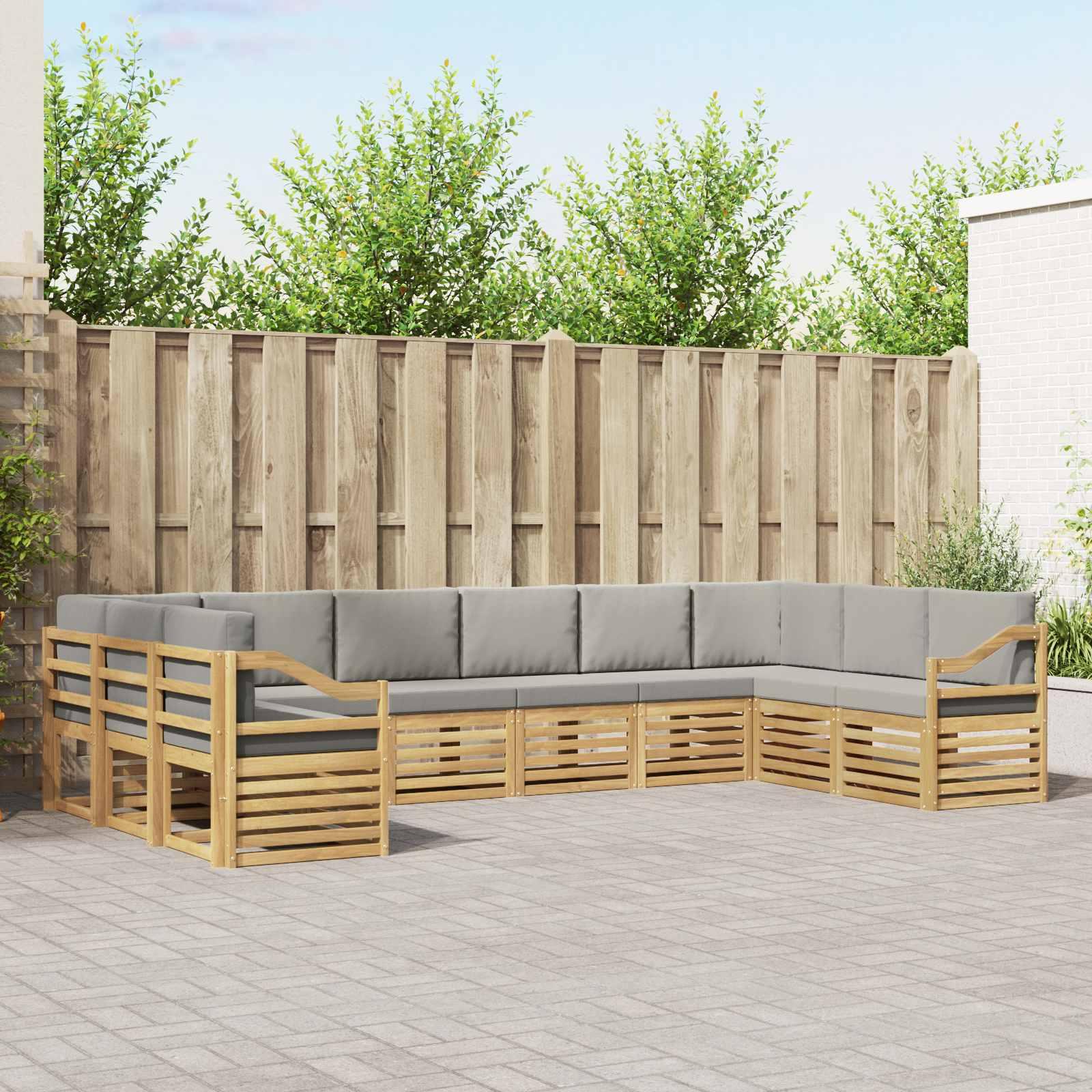 Sektionalsofa sæt til terrasse - 10 dele, hvid/lysegrå, 363 × 185,5 × 73 cm
