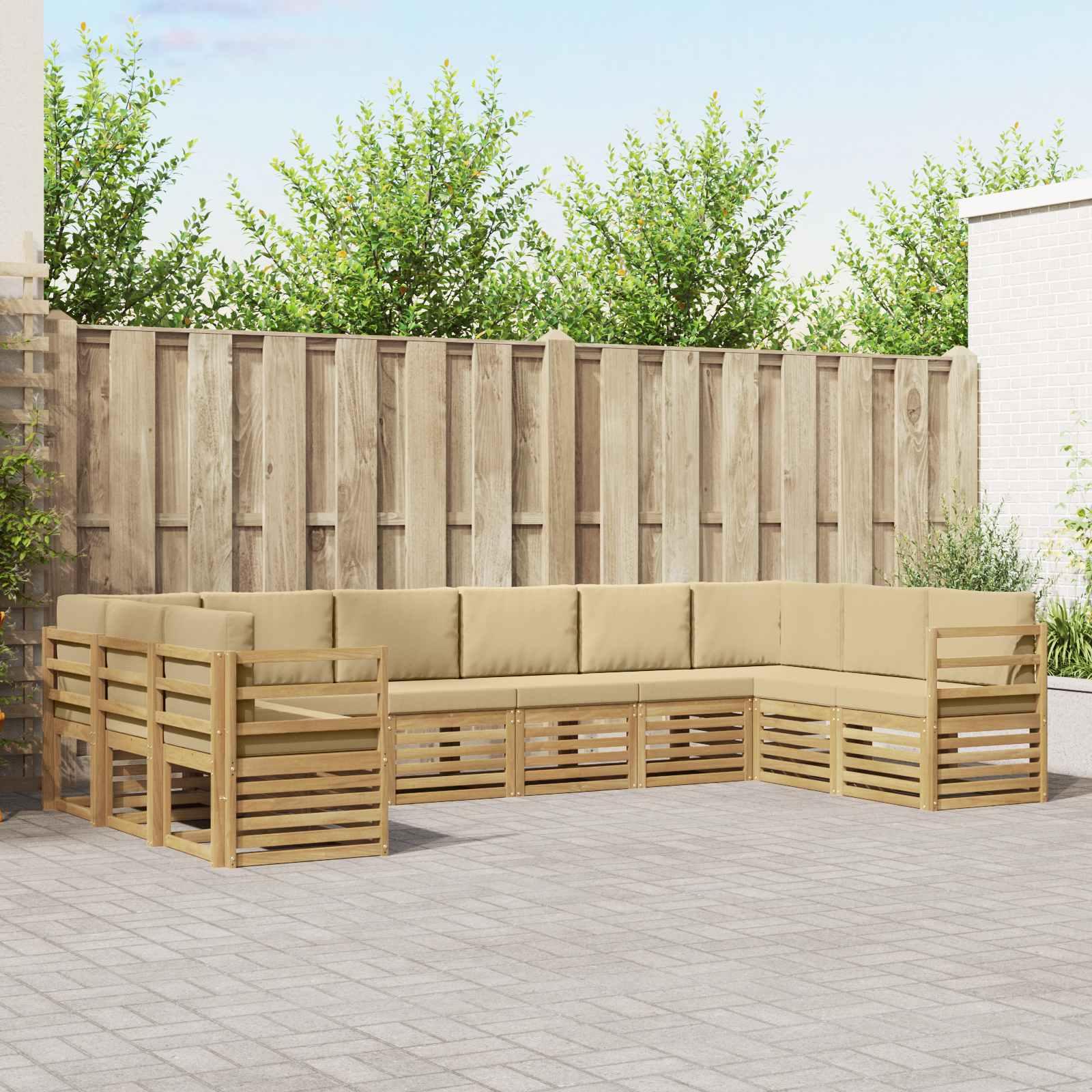 Sektionalsofa sæt til terrasse - 10 dele, hvid/beige, 363 × 185,5 × 73 cm