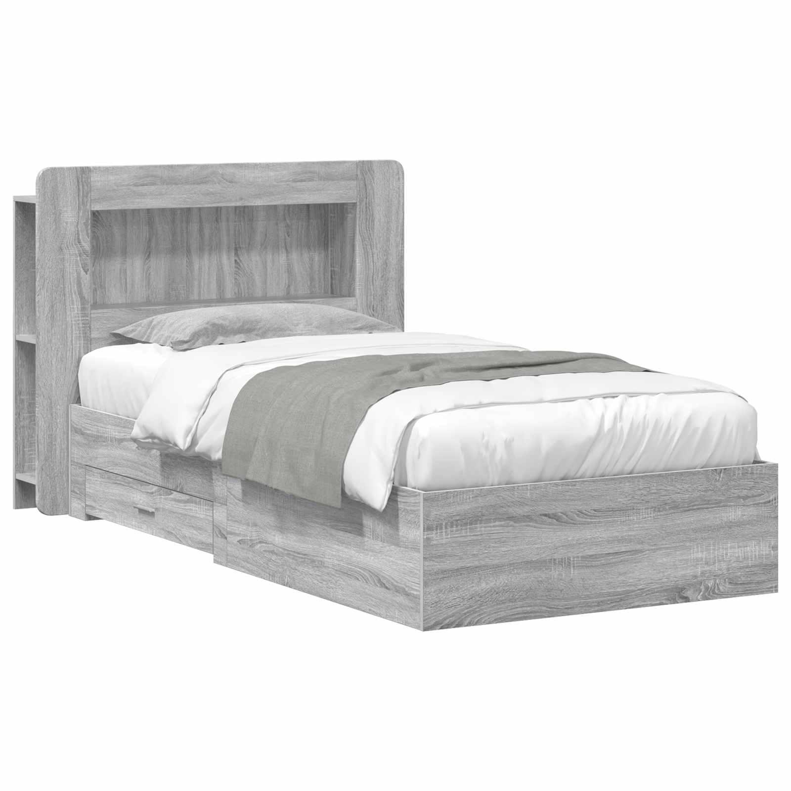 Sengestel med opbevaring Grå Sonoma 75 x 190 cm Konstrueret træ