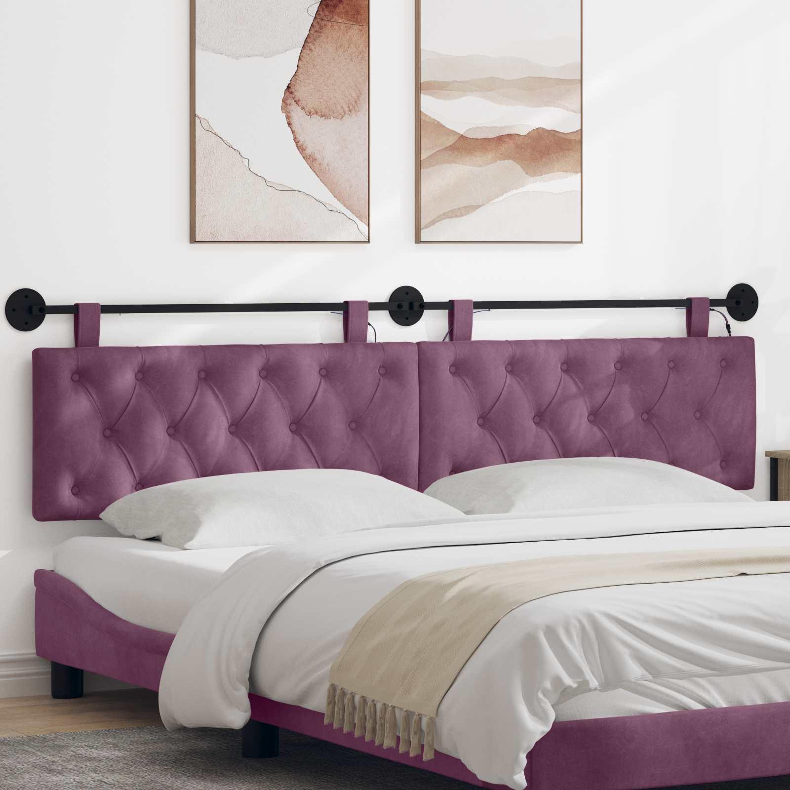 HÃ¦ngende sengegavl med LED-lys - lilla flÃ¸jl, 210 Ã 55 cm