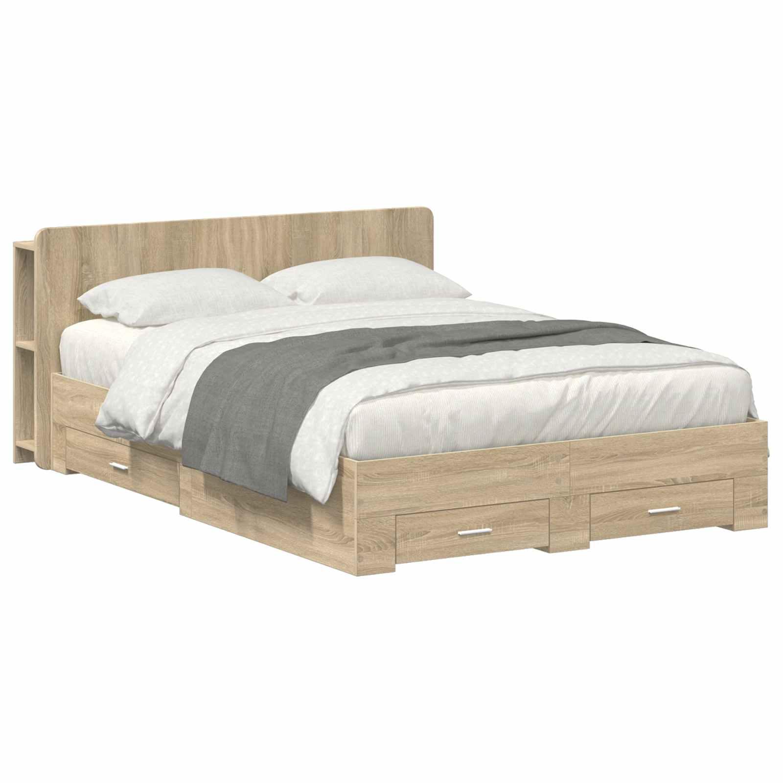 Sengestel med opbevaring Sonoma-eg 150 x 200 cm Konstrueret træ