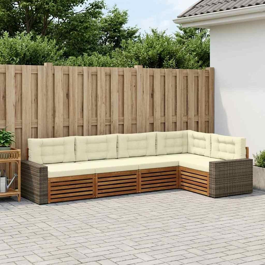 Udendørs sofagruppe - 5-pers. modulsofa i akacietræ, naturlig/fløde 331 × 172,5 × 73 cm
