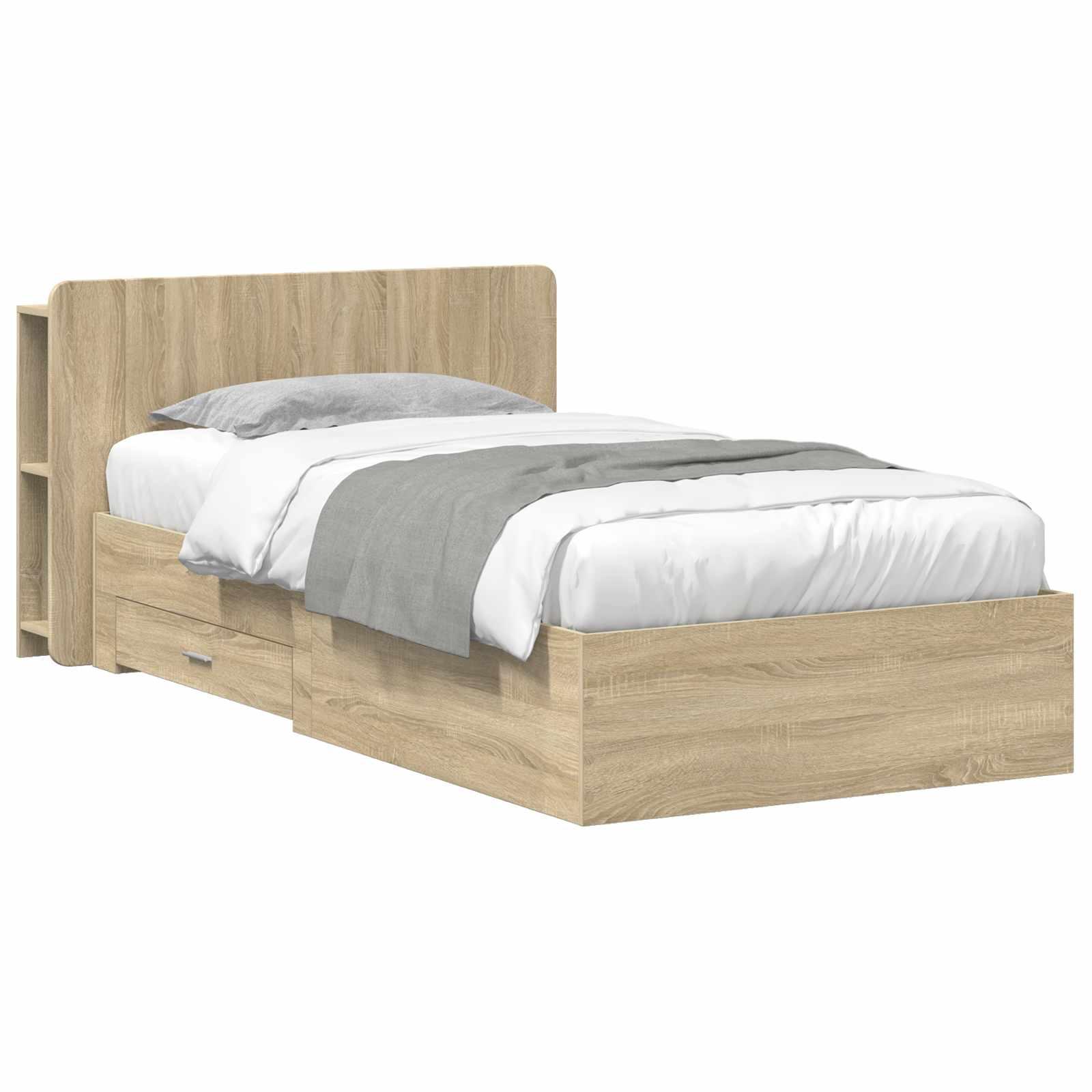 Sengestel med opbevaring Sonoma-eg 100 x 200 cm Konstrueret træ