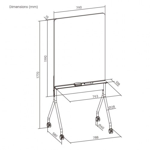Ergo Office ER-305 mobil whiteboard - lodret, hvid, enkeltsidet med hylde, 119 × 79 cm