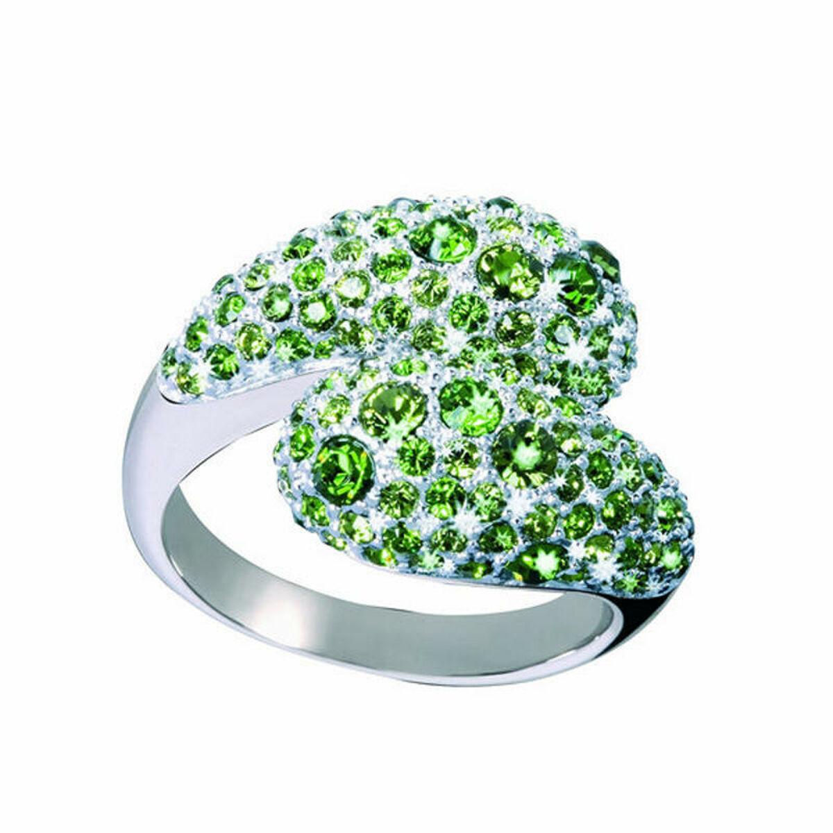 Glamour GR33-07 ring i 925 sølv med grønne Swarovski krystaller - justerbar