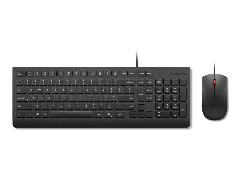 Lenovo Essential Wired Combo - kablet tastatur og mus, USB, QWERTY USA med €-symbol - sort billede