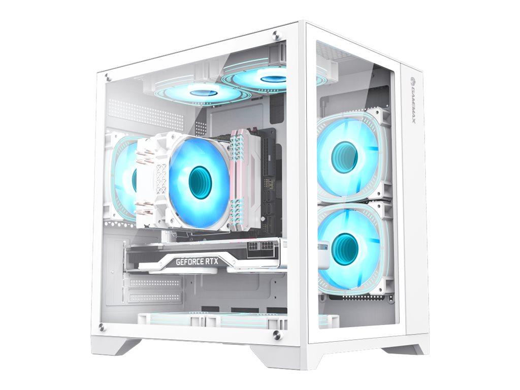 GameMax Infinity MINI WH - microATX - FlexATX - sidepanel med vindue (hærdet glas) - ingen strømforsyning (ATX) - hvid - USB/Audio/Mic