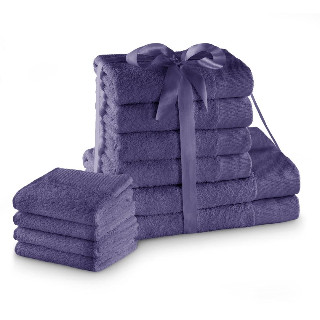 AmeliaHome Amari håndklædesæt - violet, 10 dele (2×70×140, 4×50×100, 4×30×50) - 100 % bomuld, 450 g/m²