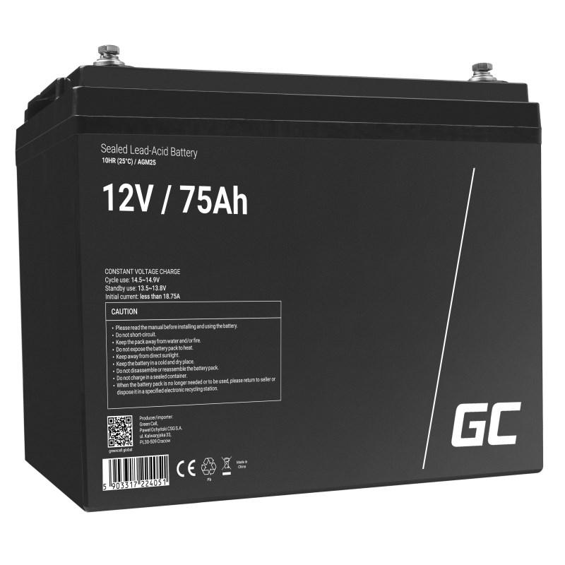 Batteri 12 V 75 Ah - Green Cell AGM25 VRLA (forseglet blysyre)