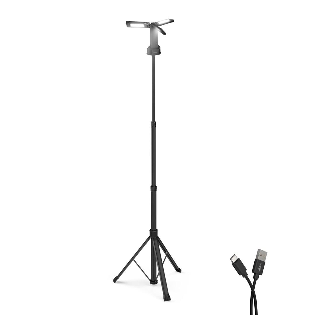ANSMANN Triohead 7000R LED arbejdslampe på stativ - USB-C, 3×22 W