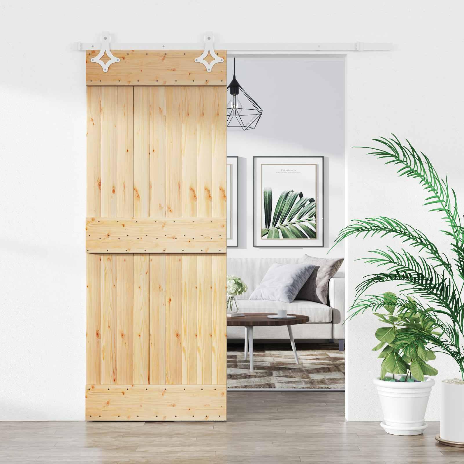 vidaXL Skydedør 85 x 210 cm Massivt Fyrretræ (Ubehandlet)