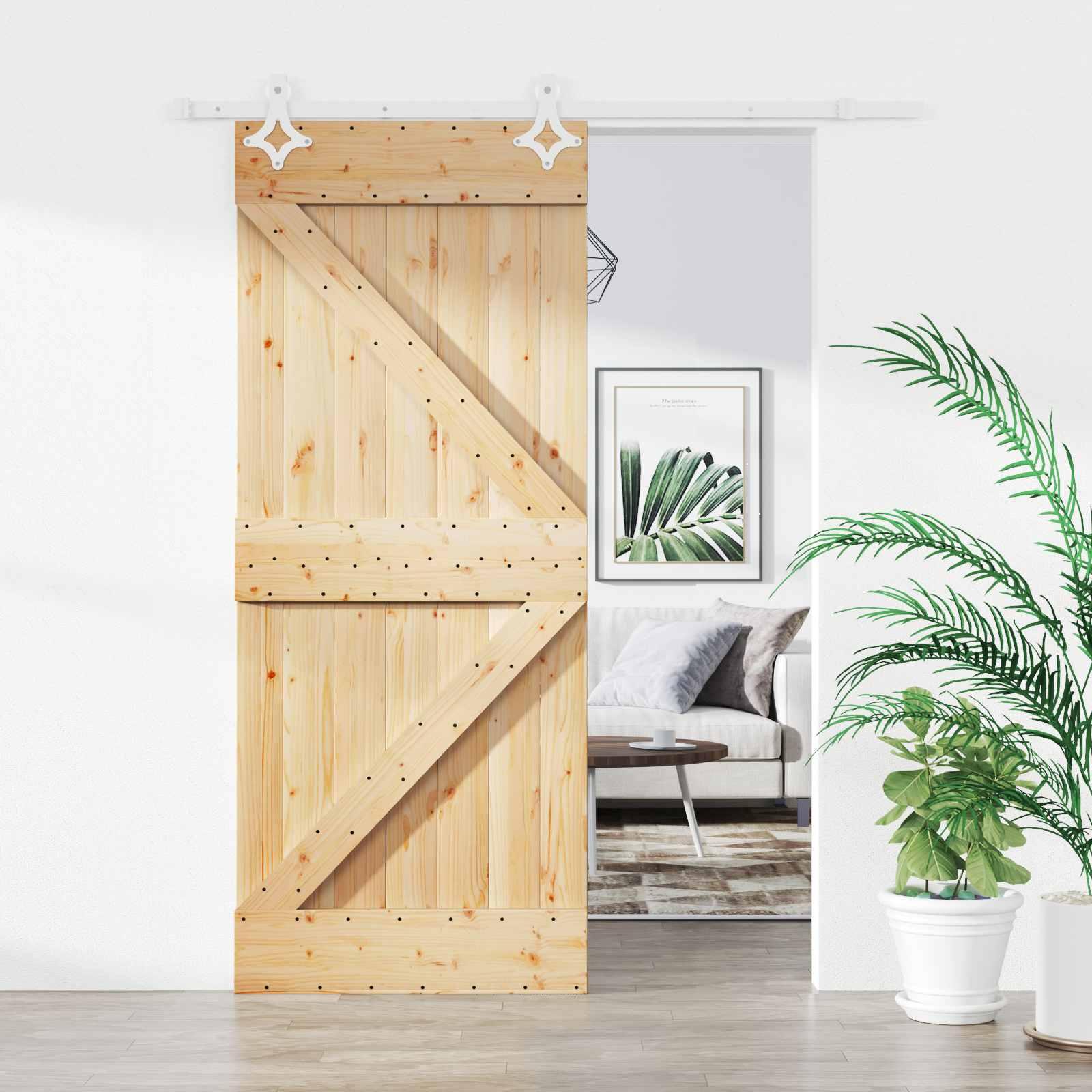 vidaXL Skydedør 85 x 210 cm Massivt Fyrretræ (Ubehandlet)
