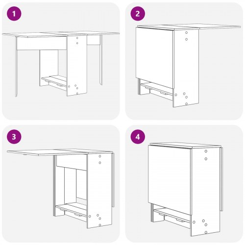 Spisebord 138 × 70 × 73,5 cm i konstrueret træ - røget eg, udvideligt med klap og hylde