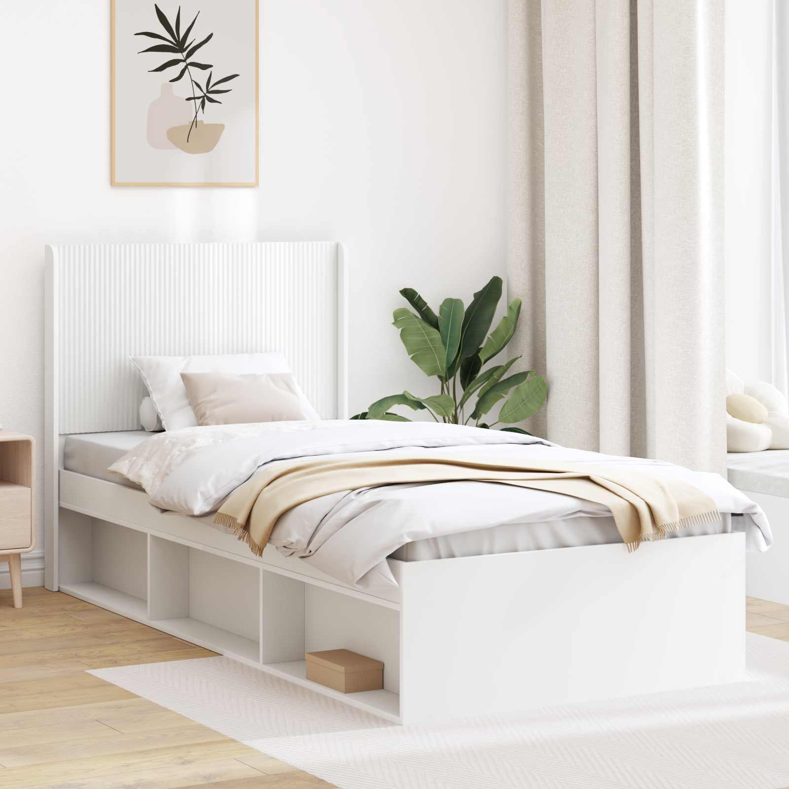 Sengestel med opbevaring og hovedgÃ¦rde Hvid 100 x 200 cm