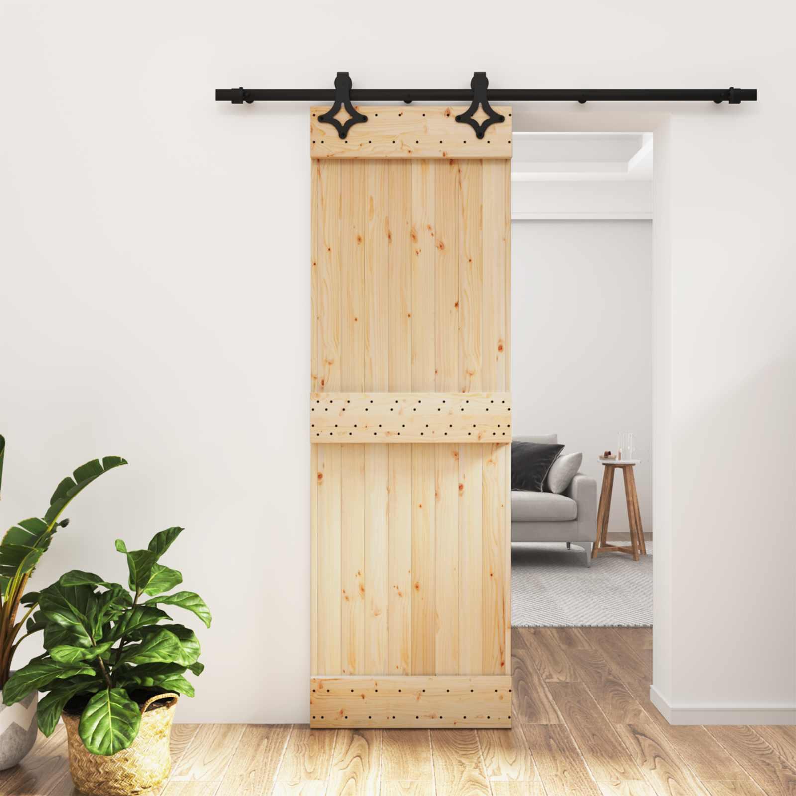 Skydedør i massivt fyrretræ - natur/sort 70 × 210 cm