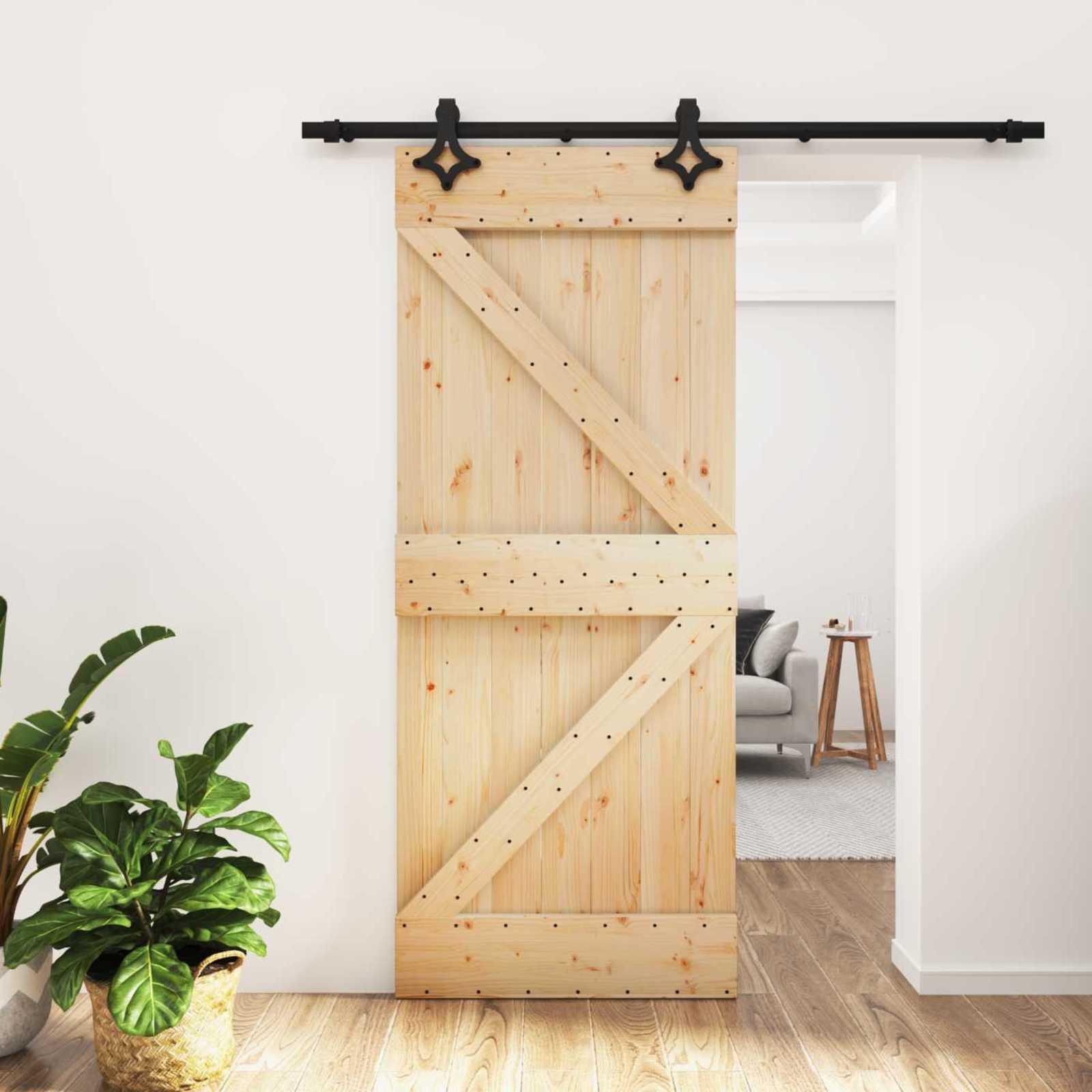 vidaXL Skydedør Naturfarvet og sort 85 x 210 cm Massivt Fyrretræ