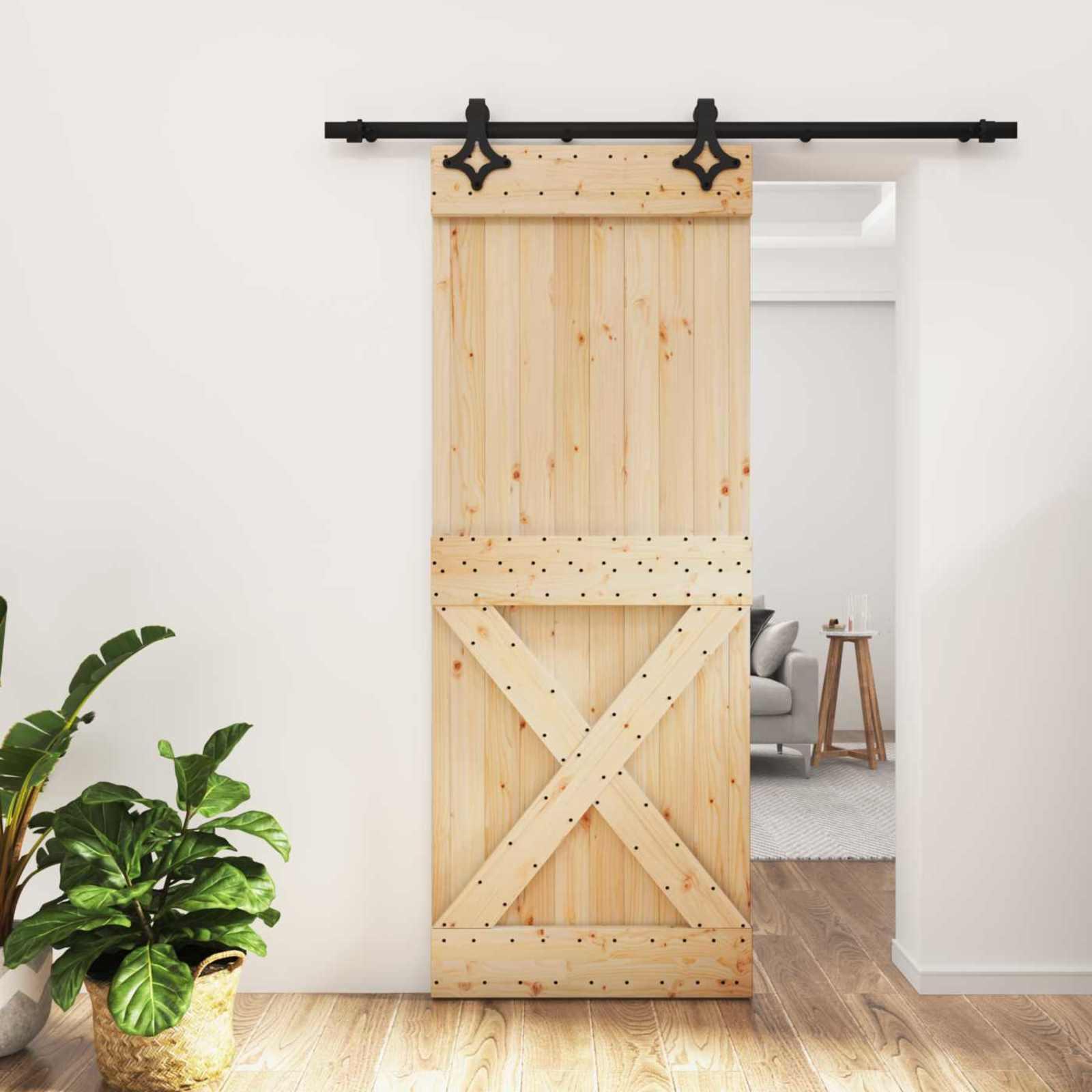 vidaXL Skydedør 80 x 210 cm Massivt Fyrretræ (Ubehandlet)