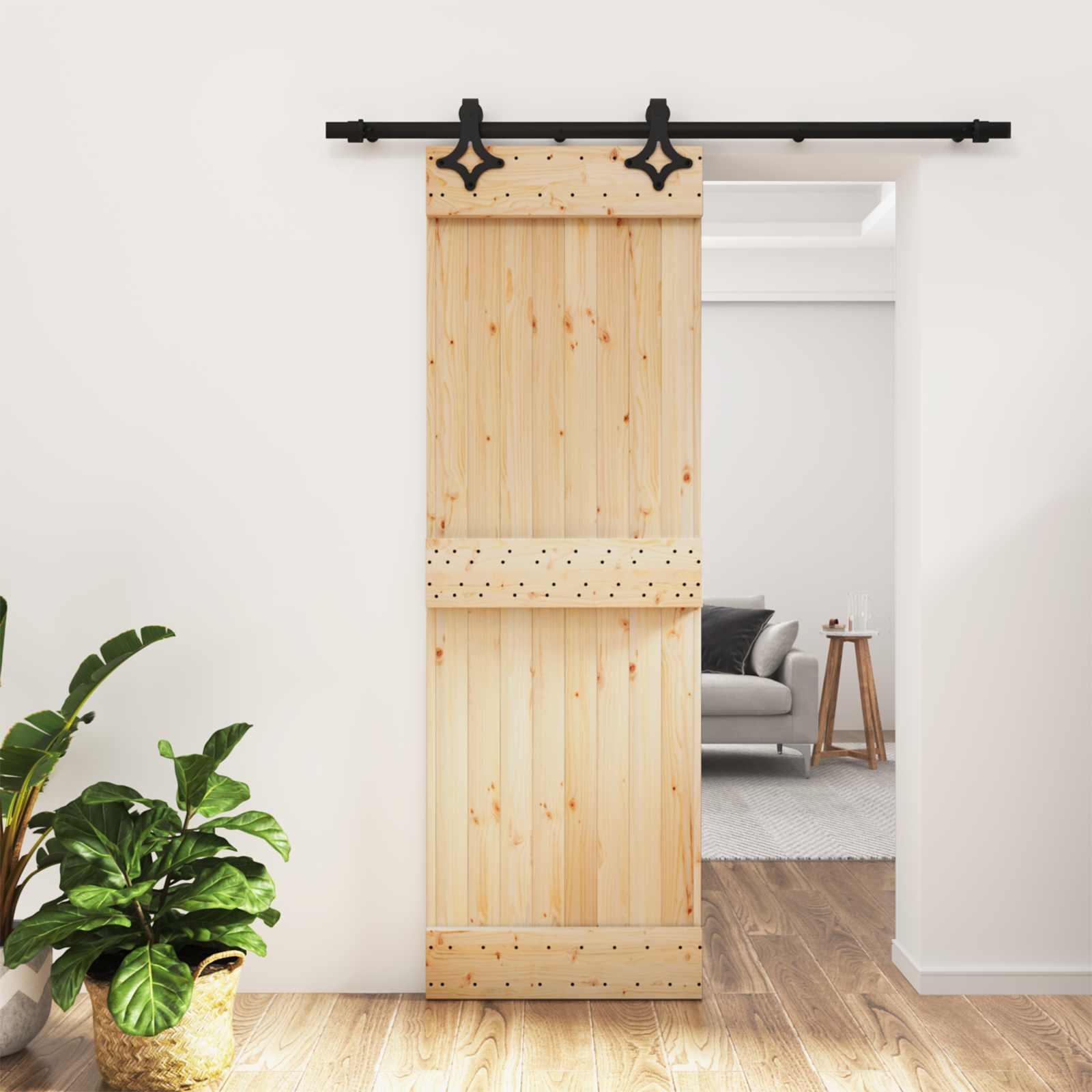 Skydedør i massivt fyrretræ - natur/sort 70 × 210 cm