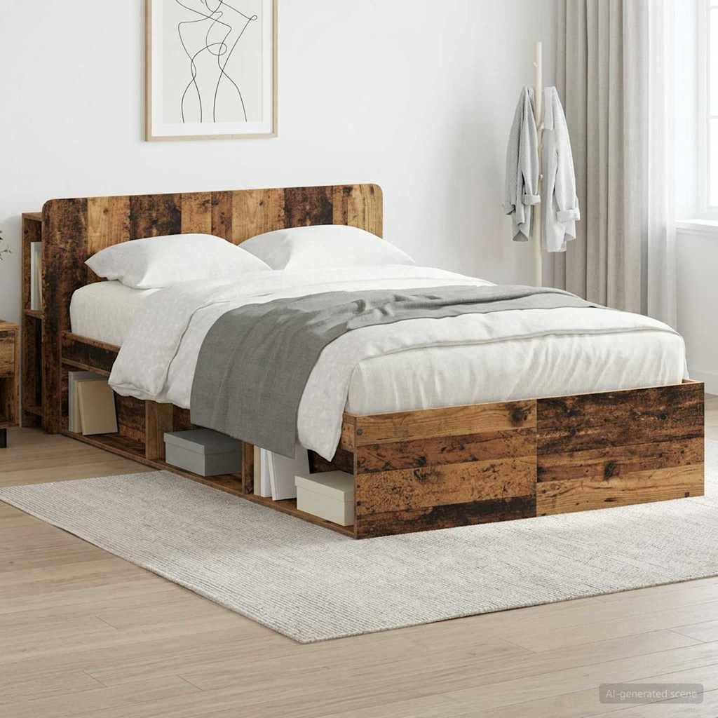 Sengestel med opbevaring - gammelt træ look 120 x 200 cm