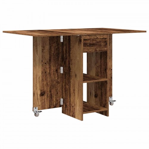 Spisebord med klapplade og opbevaring 115 x 70 x 75 cm - gammelt træ