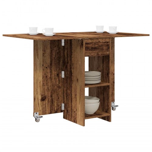 Spisebord med klapplade og opbevaring 115 x 70 x 75 cm - gammelt træ