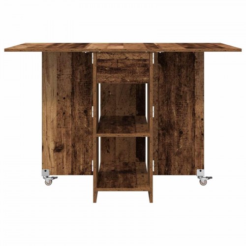 Spisebord med klapplade og opbevaring 115 x 70 x 75 cm - gammelt træ