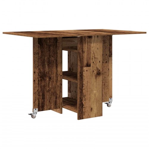 Spisebord med klapplade og opbevaring 115 x 70 x 75 cm - gammelt træ