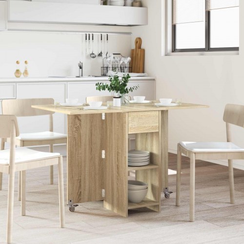 Foldbart spisebord med opbevaring 115 x 70 x 75 cm - Sonoma-eg