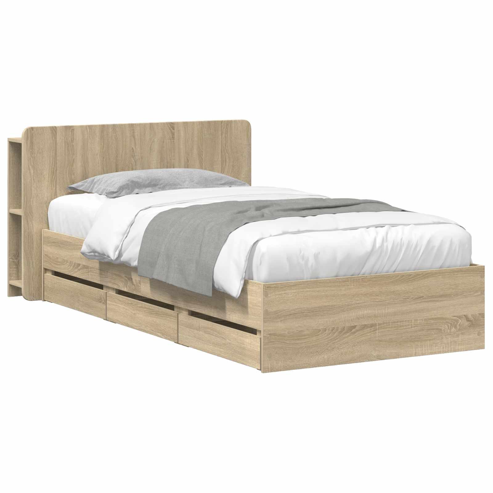 Sengestel med opbevaring Sonoma-eg 80 x 200 cm Konstrueret træ