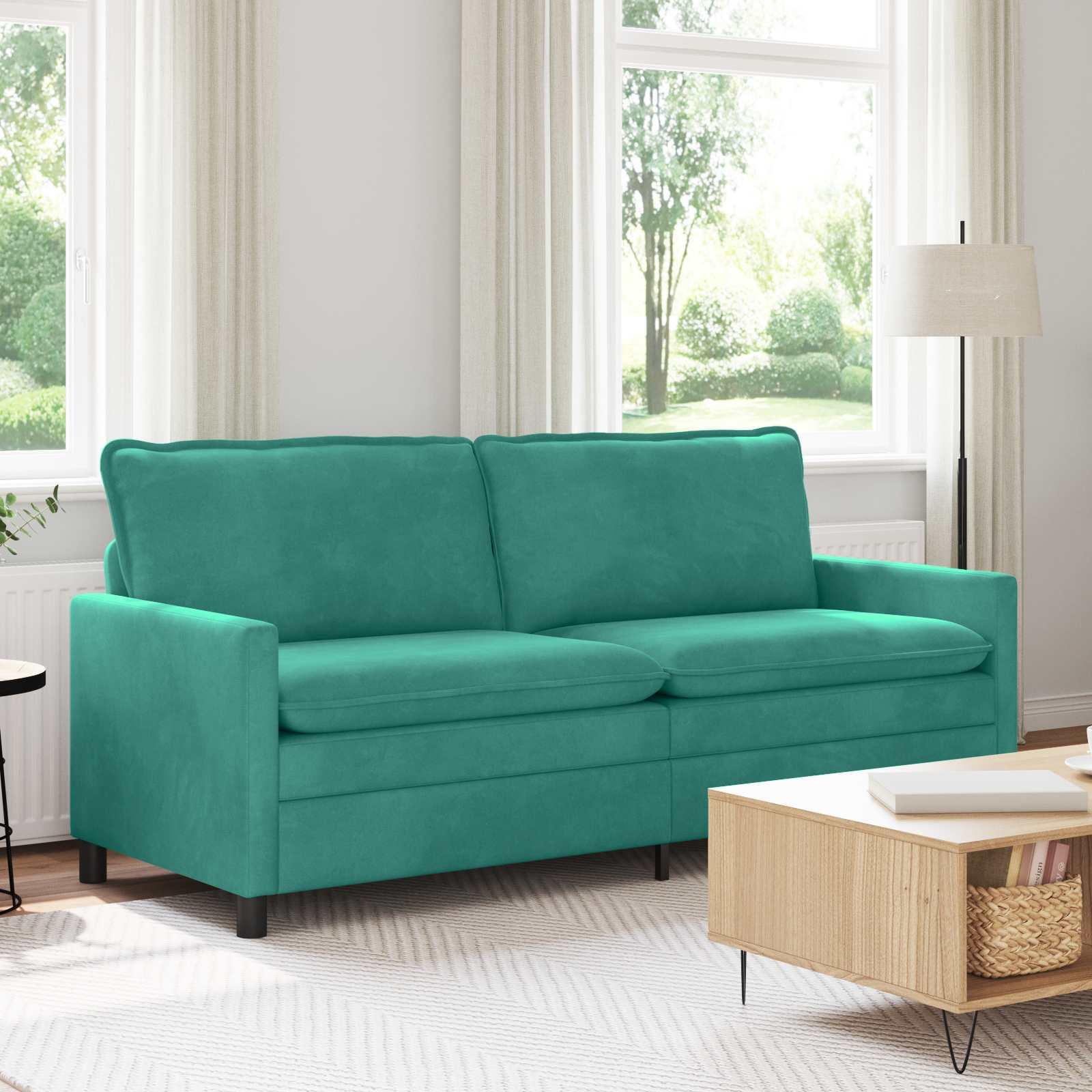 Sofa i turkis fløjl - 2-personers, 196 × 81 × 87,5 cm