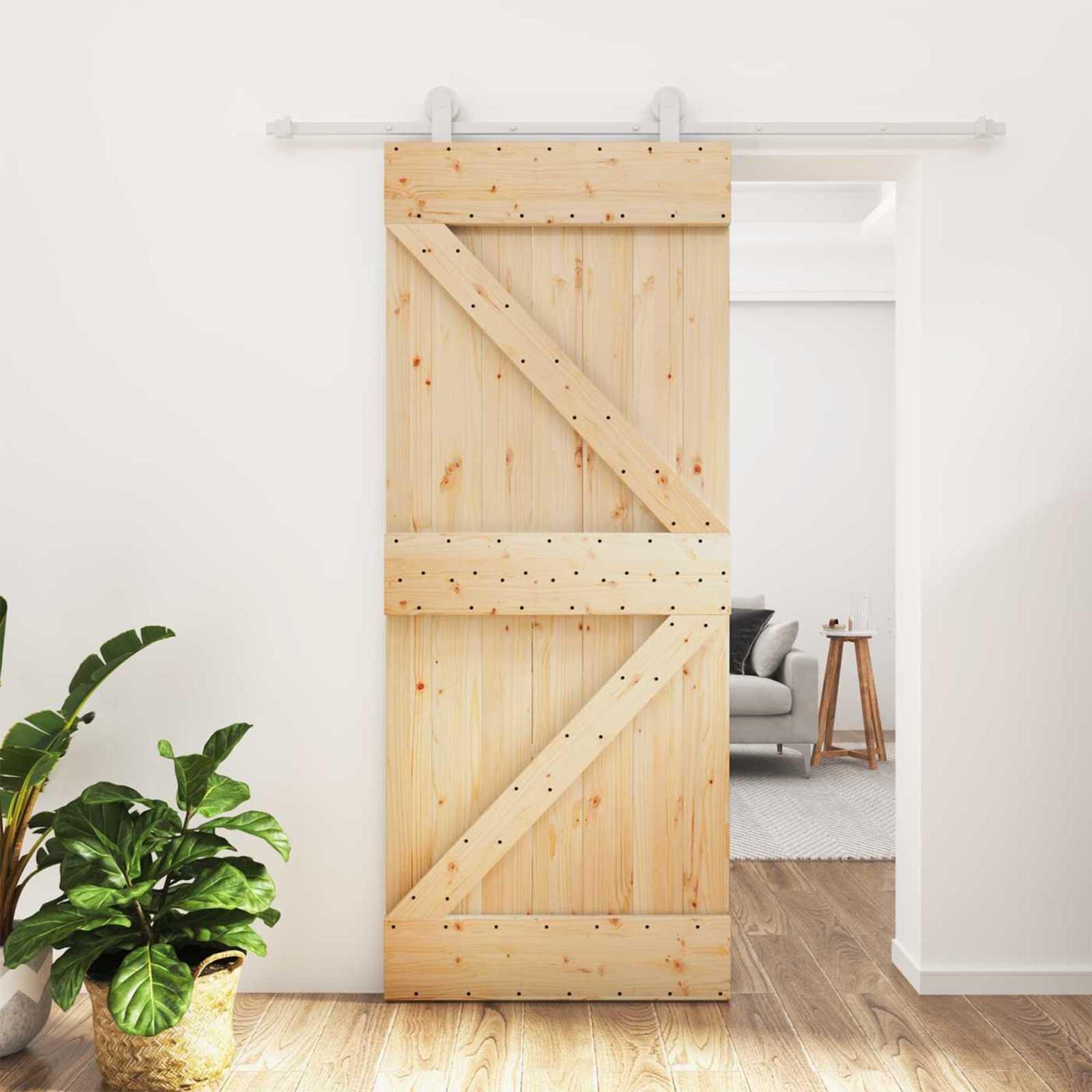 vidaXL Skydedør 85 x 210 cm Massivt Fyrretræ (Ubehandlet)